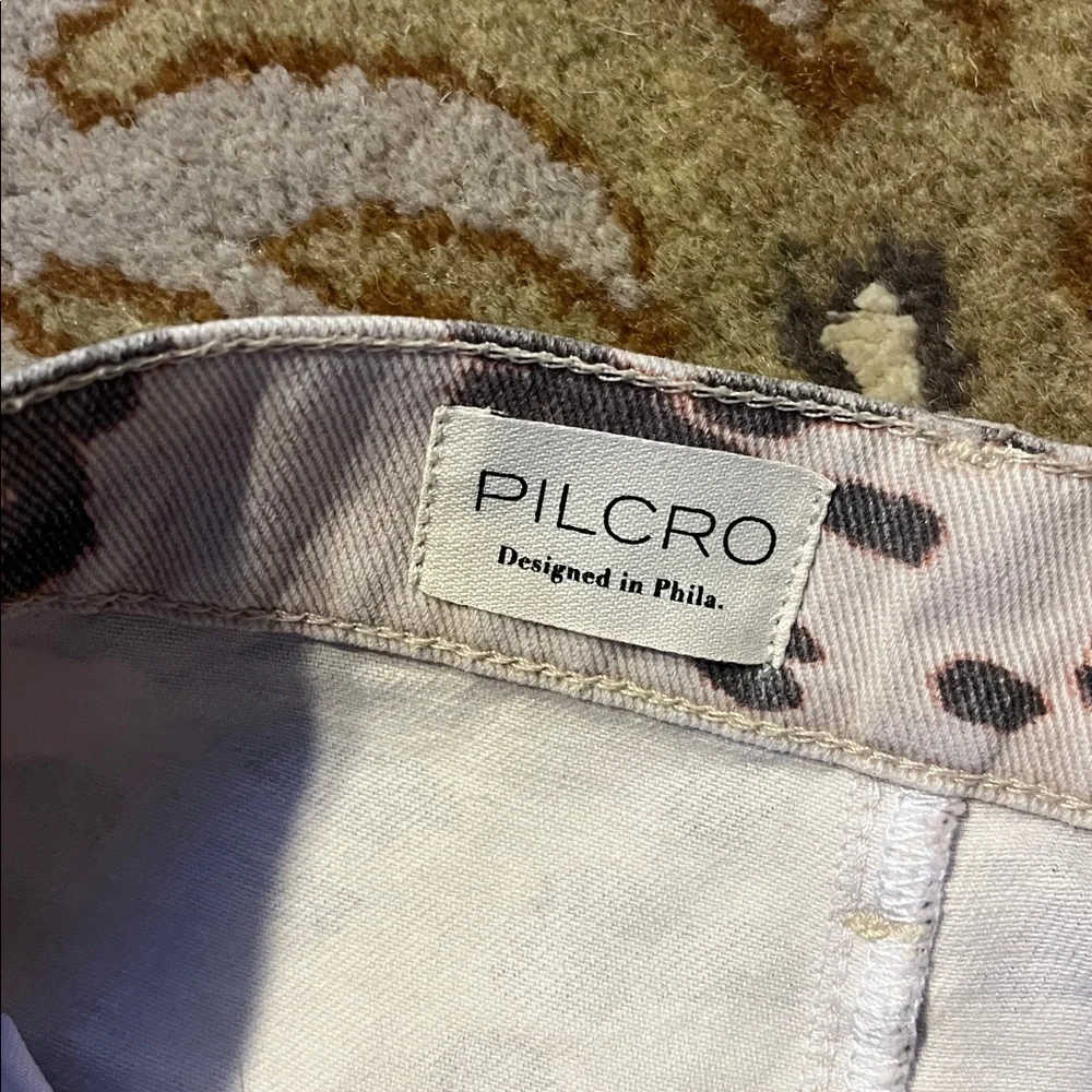 Pilcro Wide Leg Pants in Cream with Brown and Black Cow Print - Picture 3 of 5